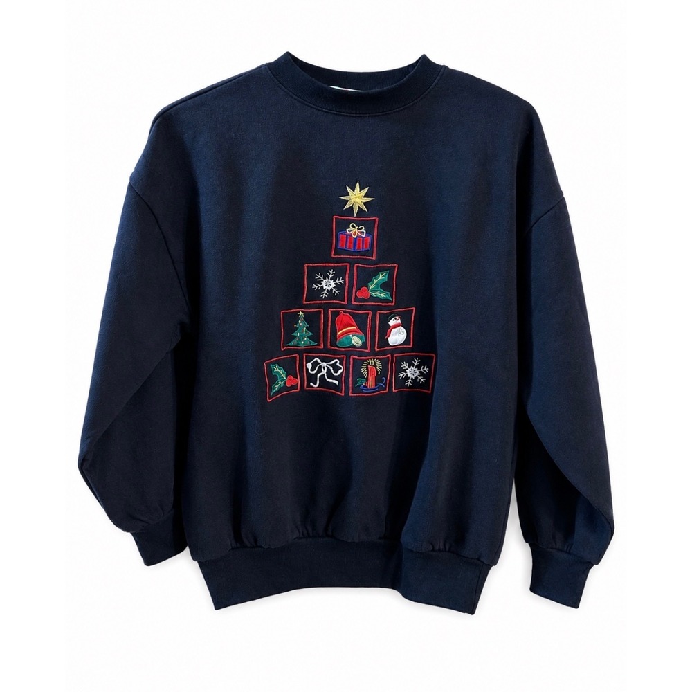 VTG Nutcracker Christmas Tree‎ Sweatshirt Black Embroidered Pullover Small 90s